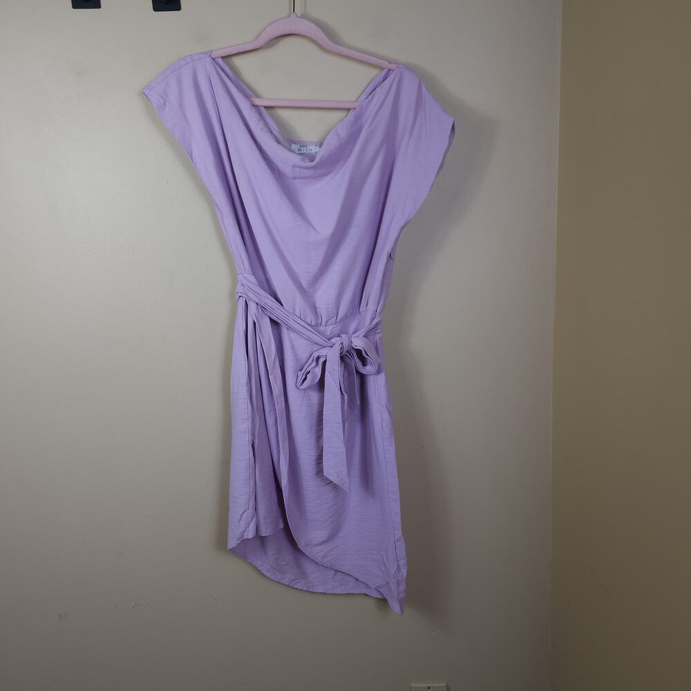 WISH Rise Purple One Shoulder Tie Waist Asymmetrical Mini Dress Size S